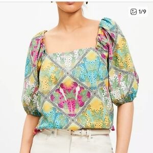 LOFT Vibrant Patterned Bubble Sleeve Blouse